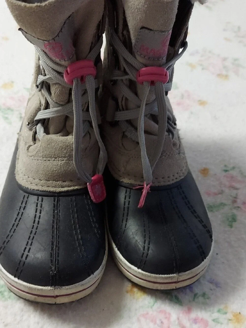 Magellan Outdoors Kids Two-Tone Brown and Black Winter Boots with Pink Accents